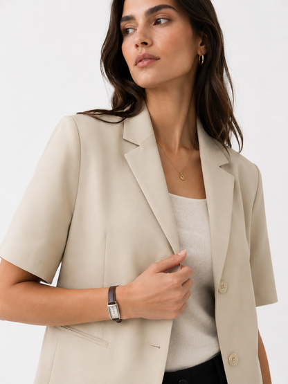 Relaxed Short-Sleeve Cropped Blazer