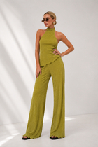 Cropped Halter Knit Top & Wide-Leg Pants Set