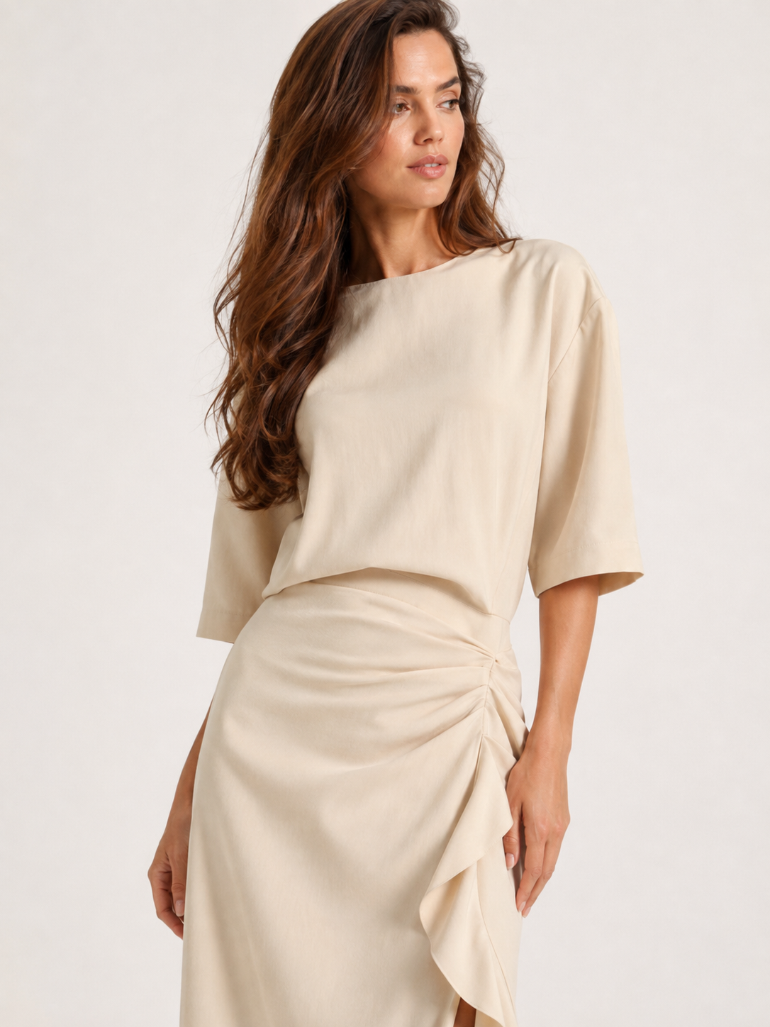 Draped Knot Detail Midi Dress