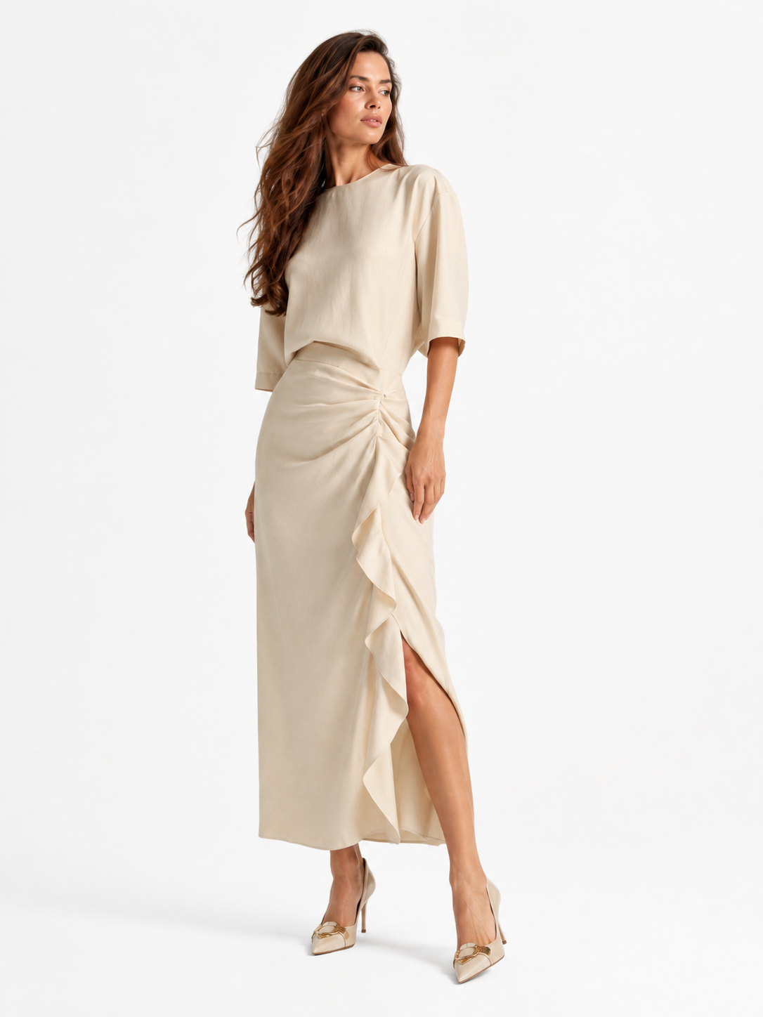 Draped Knot Detail Midi Dress