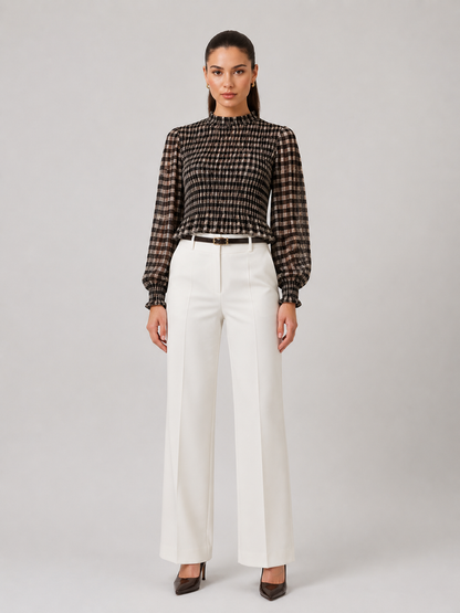 Smocked Balloon-Sleeve Blouse