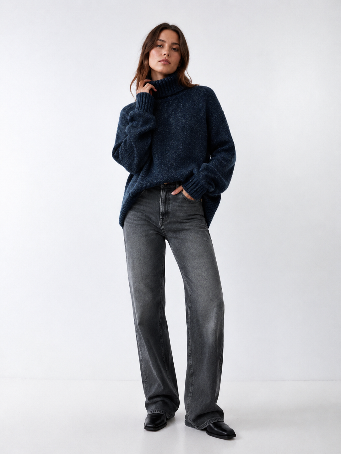 Chenille Ribbed Polo Neck Sweater