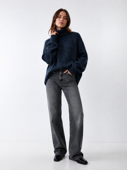 Chenille Ribbed Polo Neck Sweater
