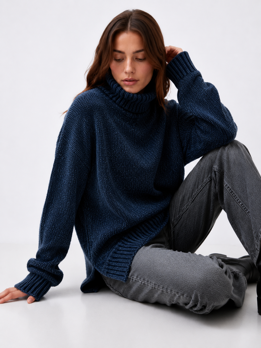 Chenille Ribbed Polo Neck Sweater
