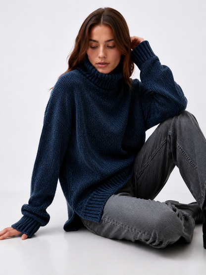 Chenille Ribbed Polo Neck Sweater