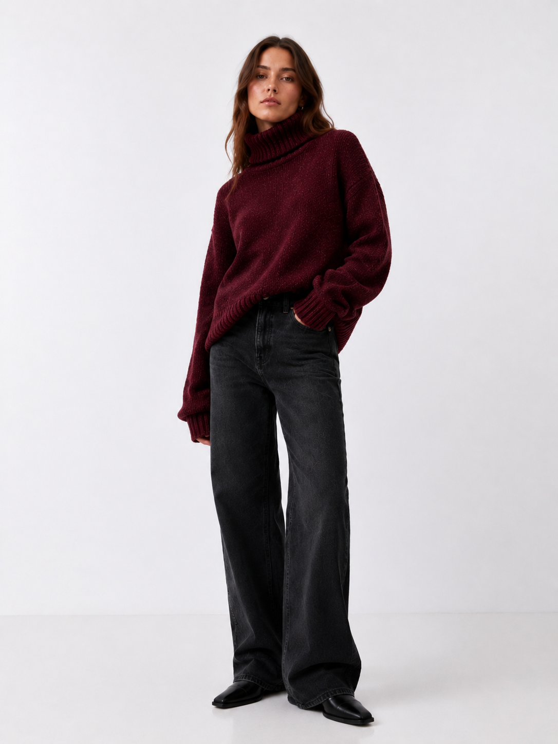 Chenille Ribbed Polo Neck Sweater