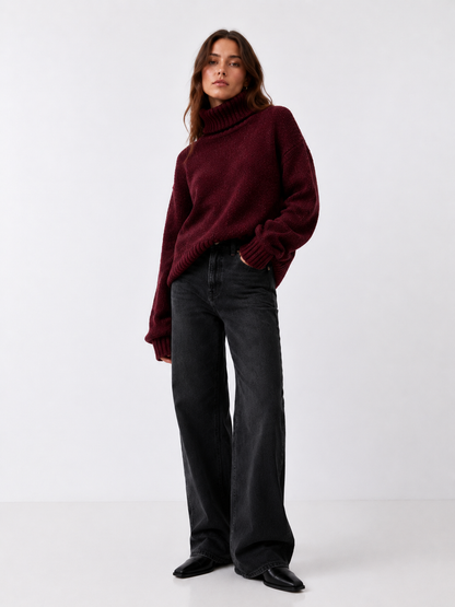 Chenille Ribbed Polo Neck Sweater