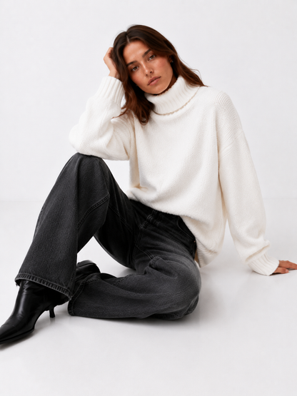 Chenille Ribbed Polo Neck Sweater