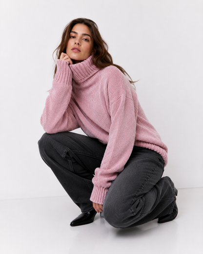 Chenille Ribbed Polo Neck Sweater