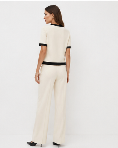 Contrast-Trim Knit Jacket & Straight-Leg Pants Set