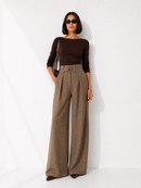 High-Waisted Checked Wide-Leg Pants