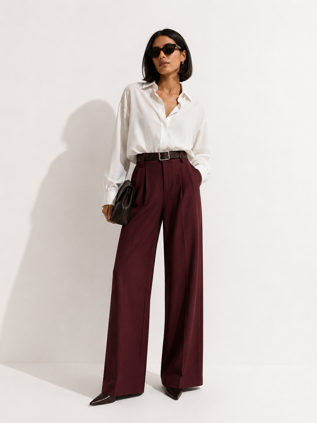 Belted High-Waisted Wide-Leg Pants
