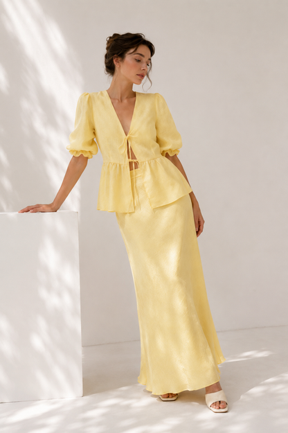 Tie-Front Blouse & Maxi Skirt Set