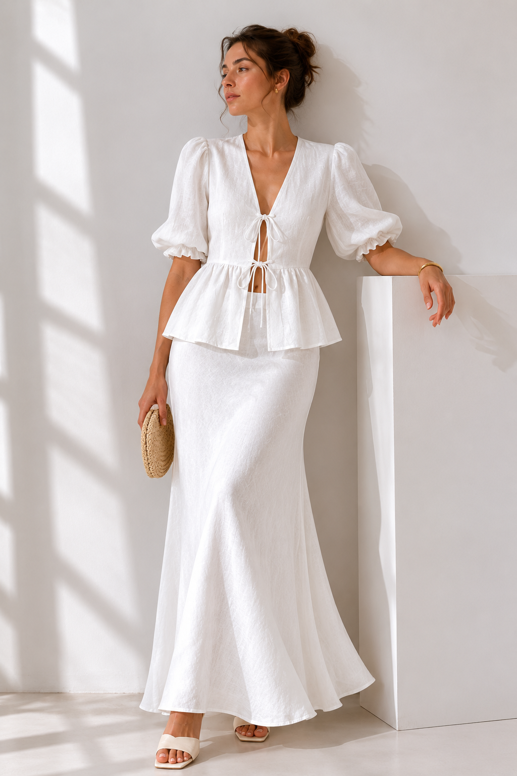 Tie-Front Blouse & Maxi Skirt Set