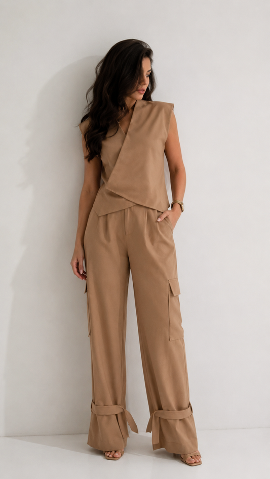 Wrap-Front Vest and Cargo Pants Set