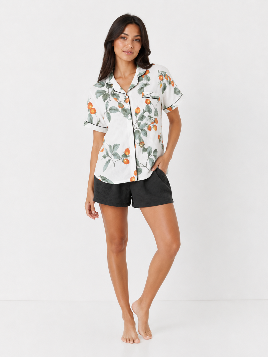 Lapel-Collar Short Pyjama Set with Relaxed Shorts