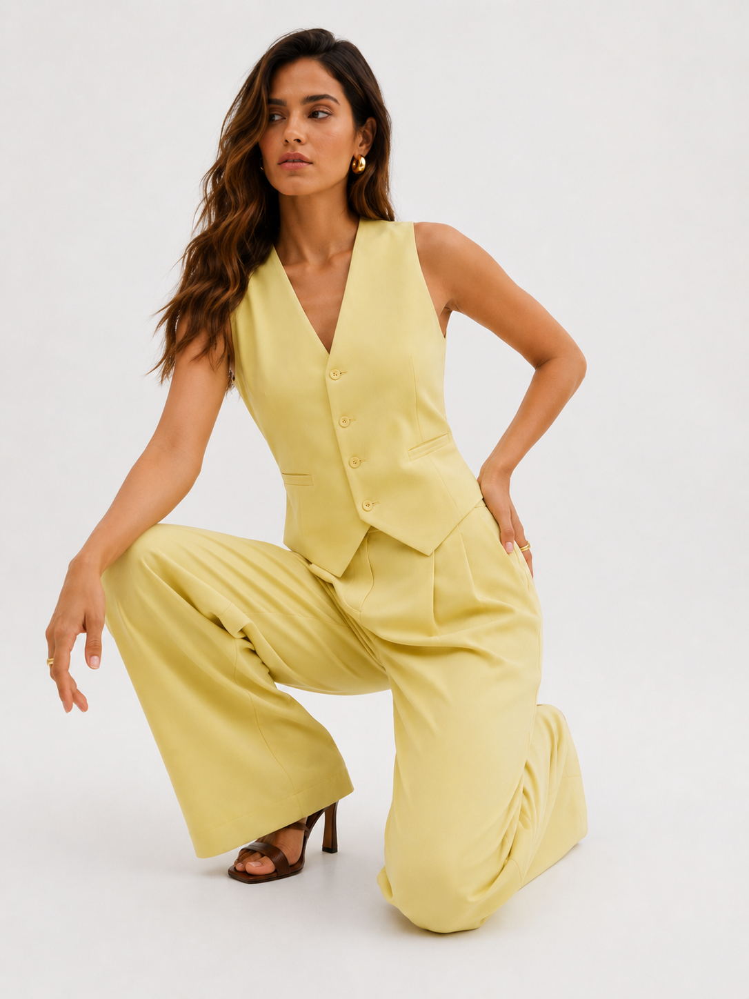 Tailored Sleeveless Vest and Wide-Leg Pants Set