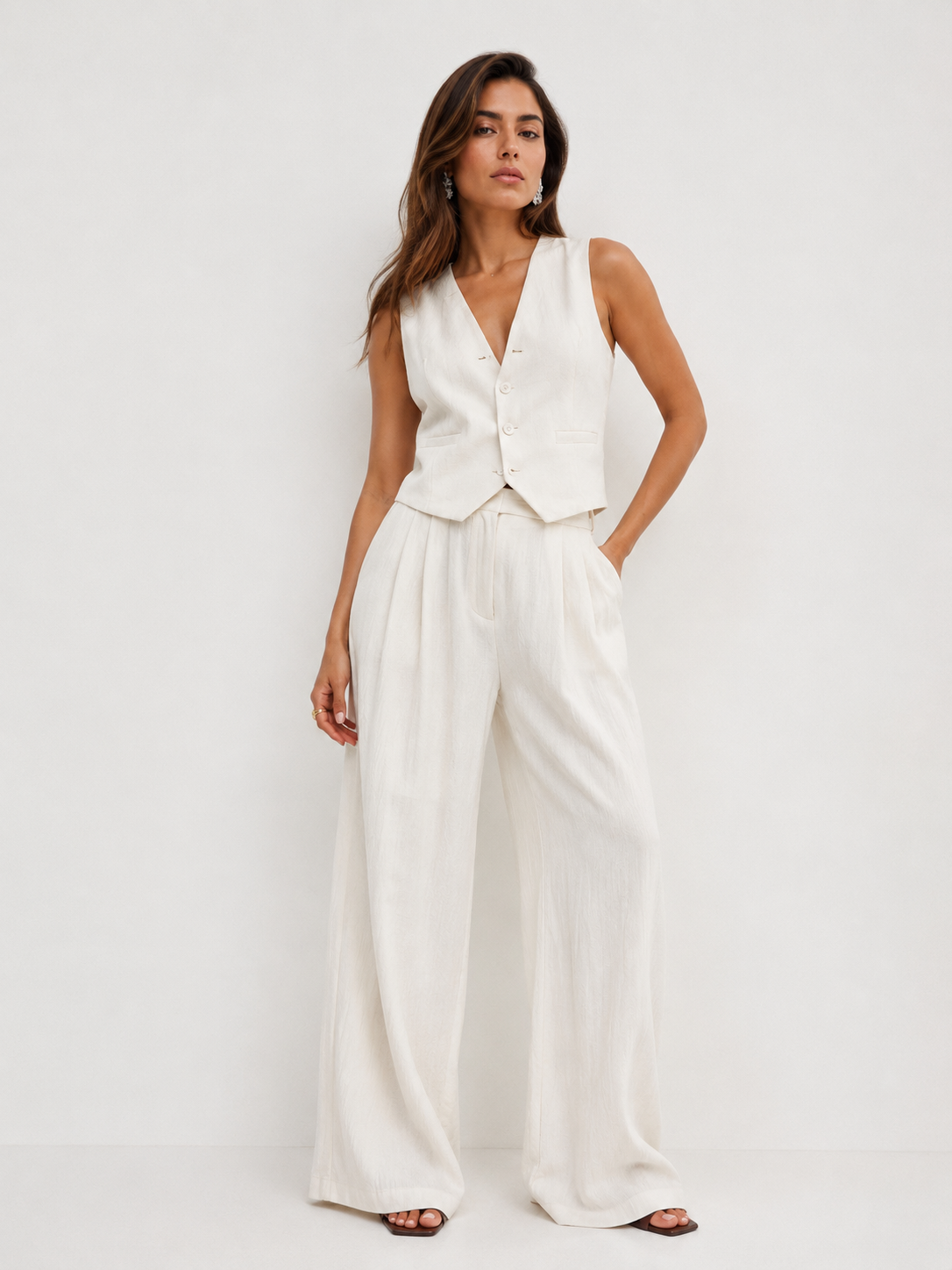 Tailored Sleeveless Vest and Wide-Leg Pants Set