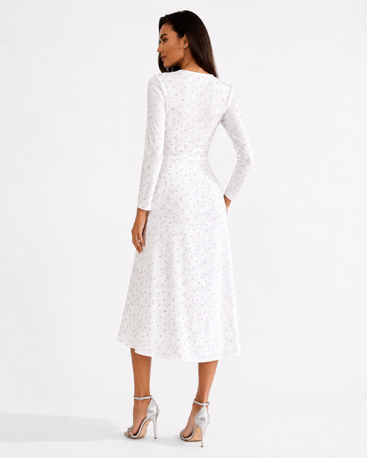 Abstract Floral Long-Sleeve Maxi Dress