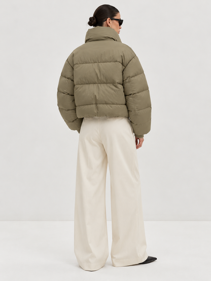 Cropped Stand-Collar Puffer Jacket