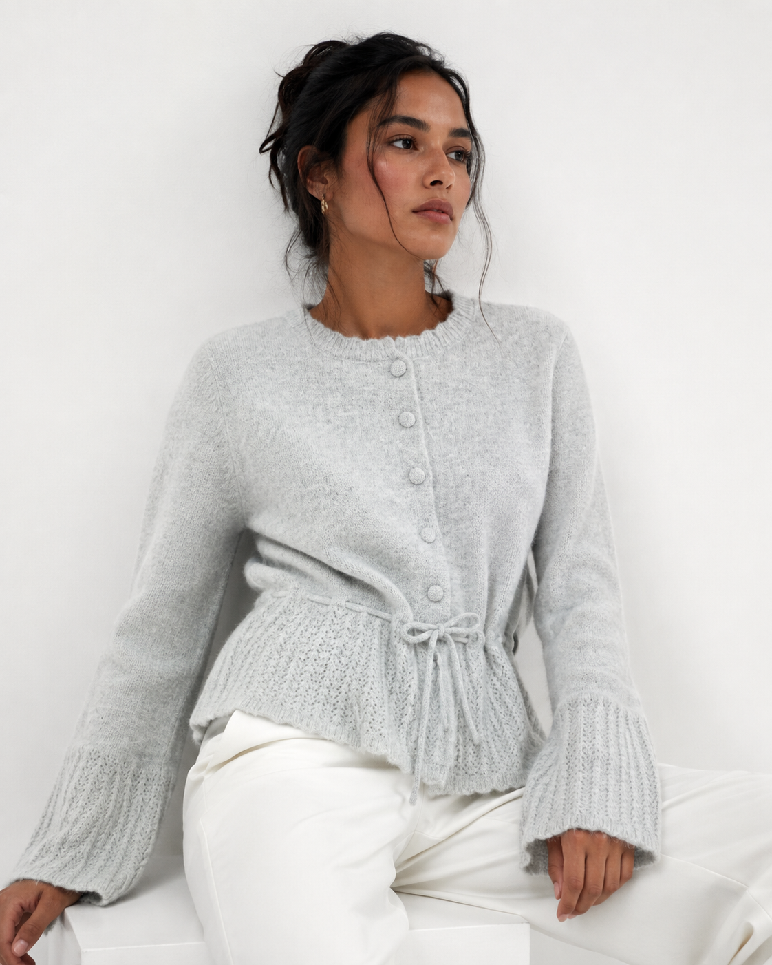 Drawstring Knit Cardigan