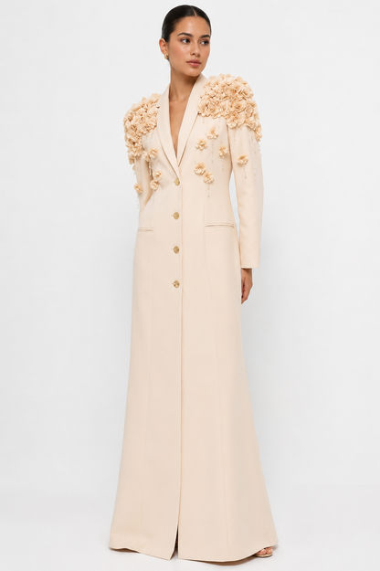 Structured-Shoulder Tailored Maxi Dress