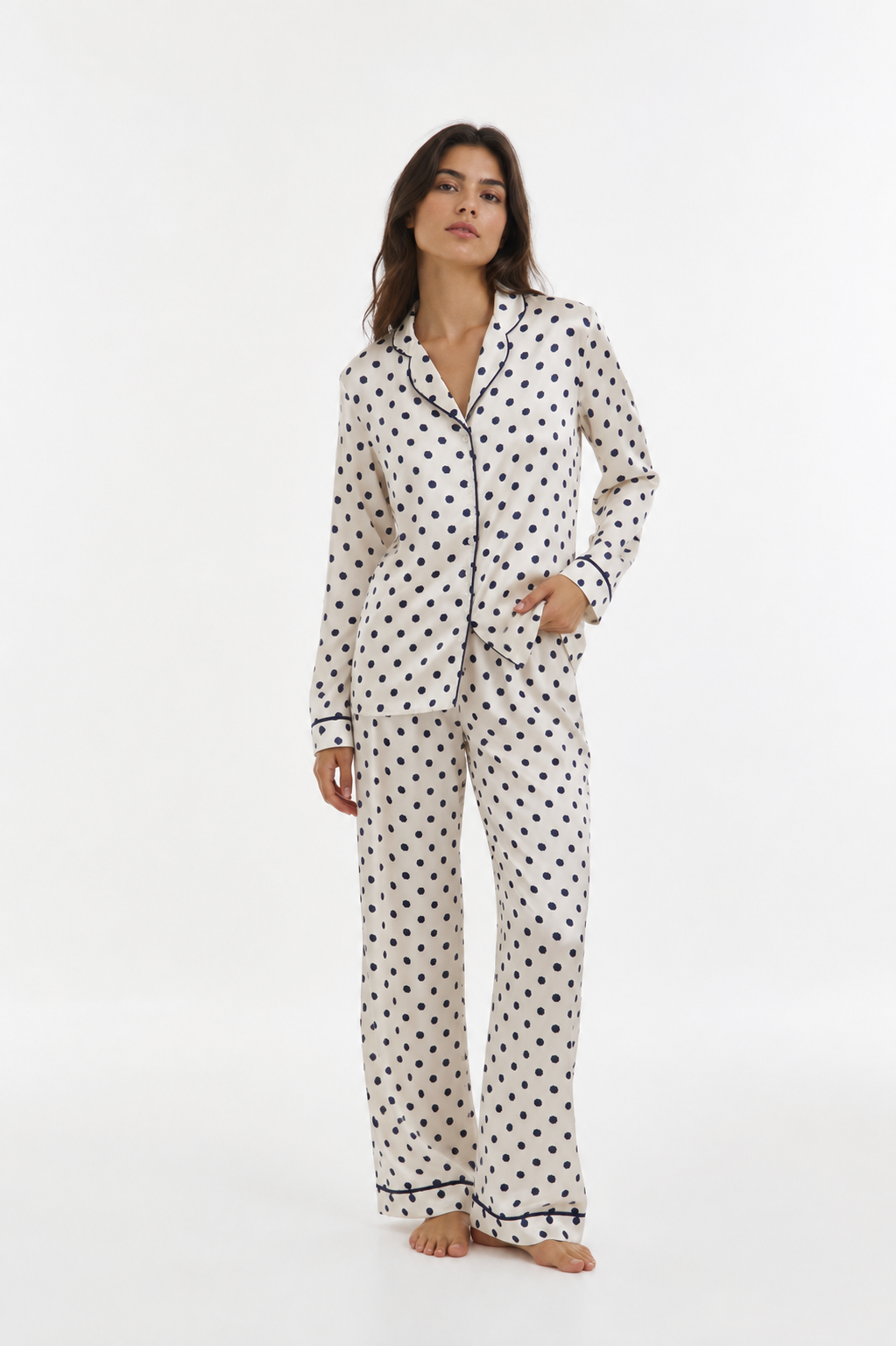 All-Over Print Long Pyjama Set with Wide-Leg Pants