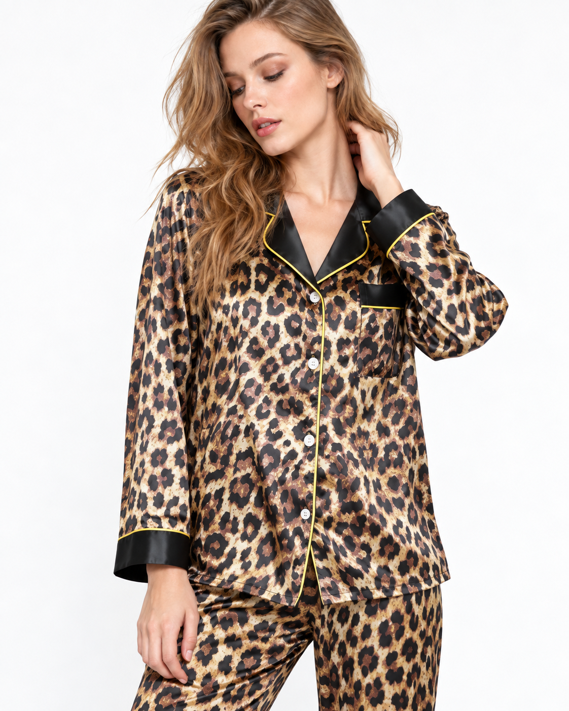 Polka-Dot Long Pyjama Set with Bow Detail