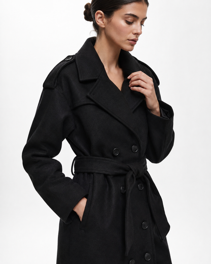 Belted Cape-Style Longline Coat