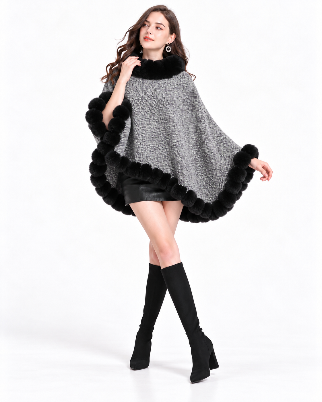 Trimmed Round-Neck Poncho