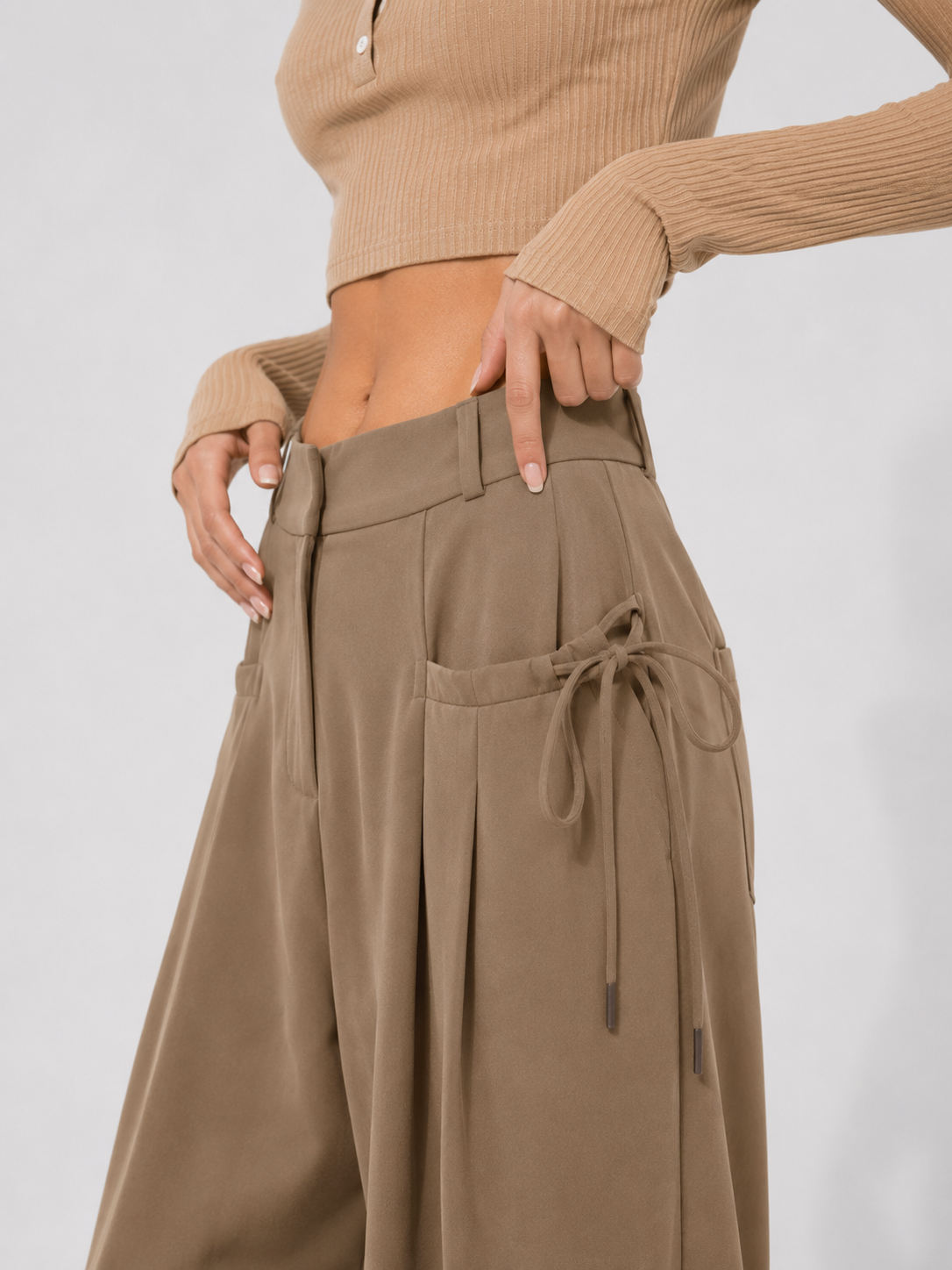 Gathered High-Waist Wide-Leg Pants