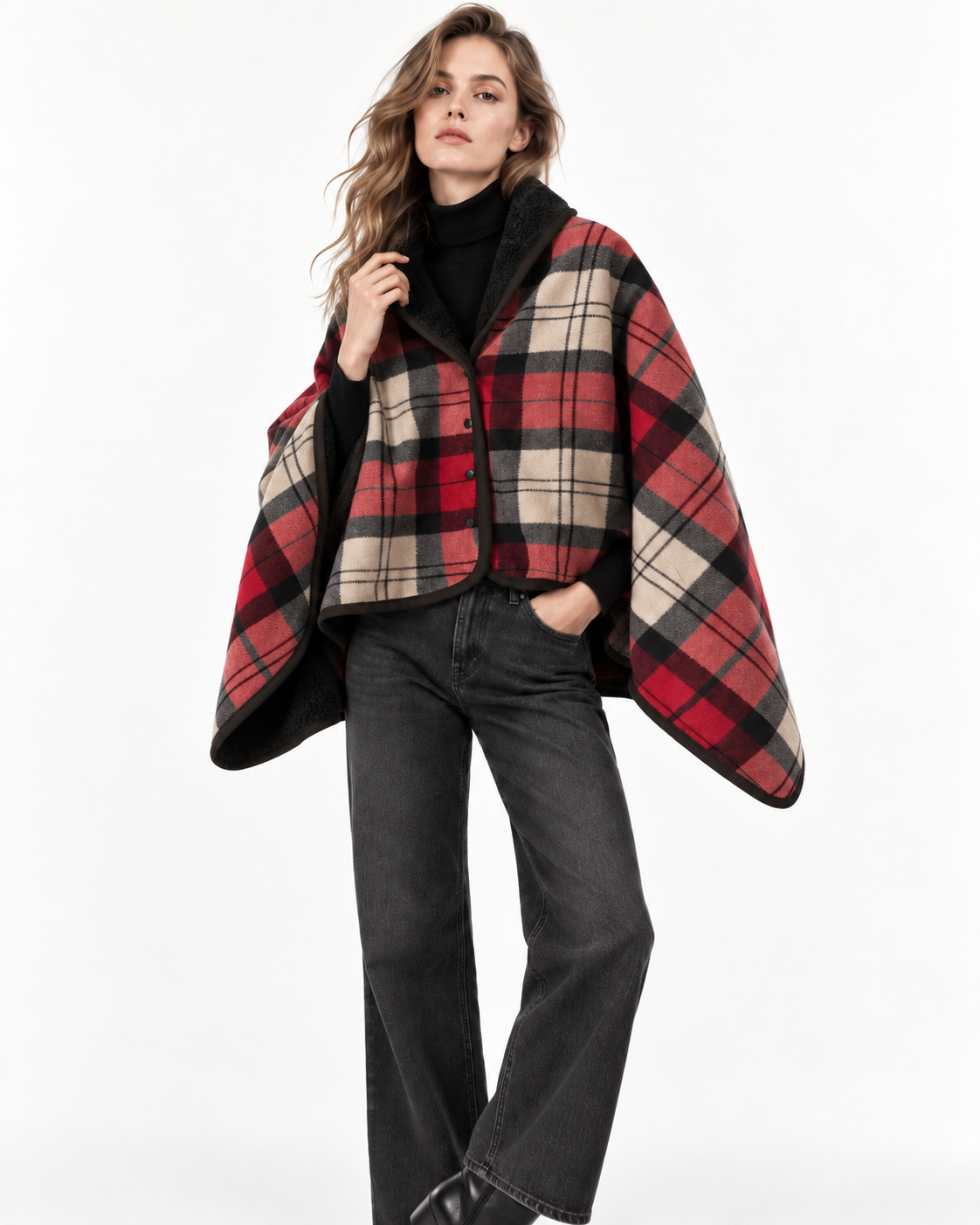 Double-Layer Tartan Blanket Scarf