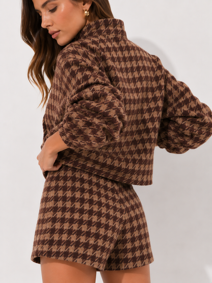 Textured Tailored Jacket & High-Waisted Shorts Set