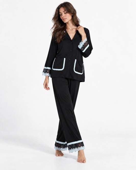 Lace-Trim Long-Sleeve Pyjama Set