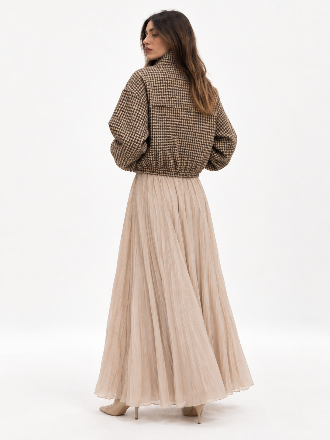 Houndstooth High-Neck Cropped Jacket