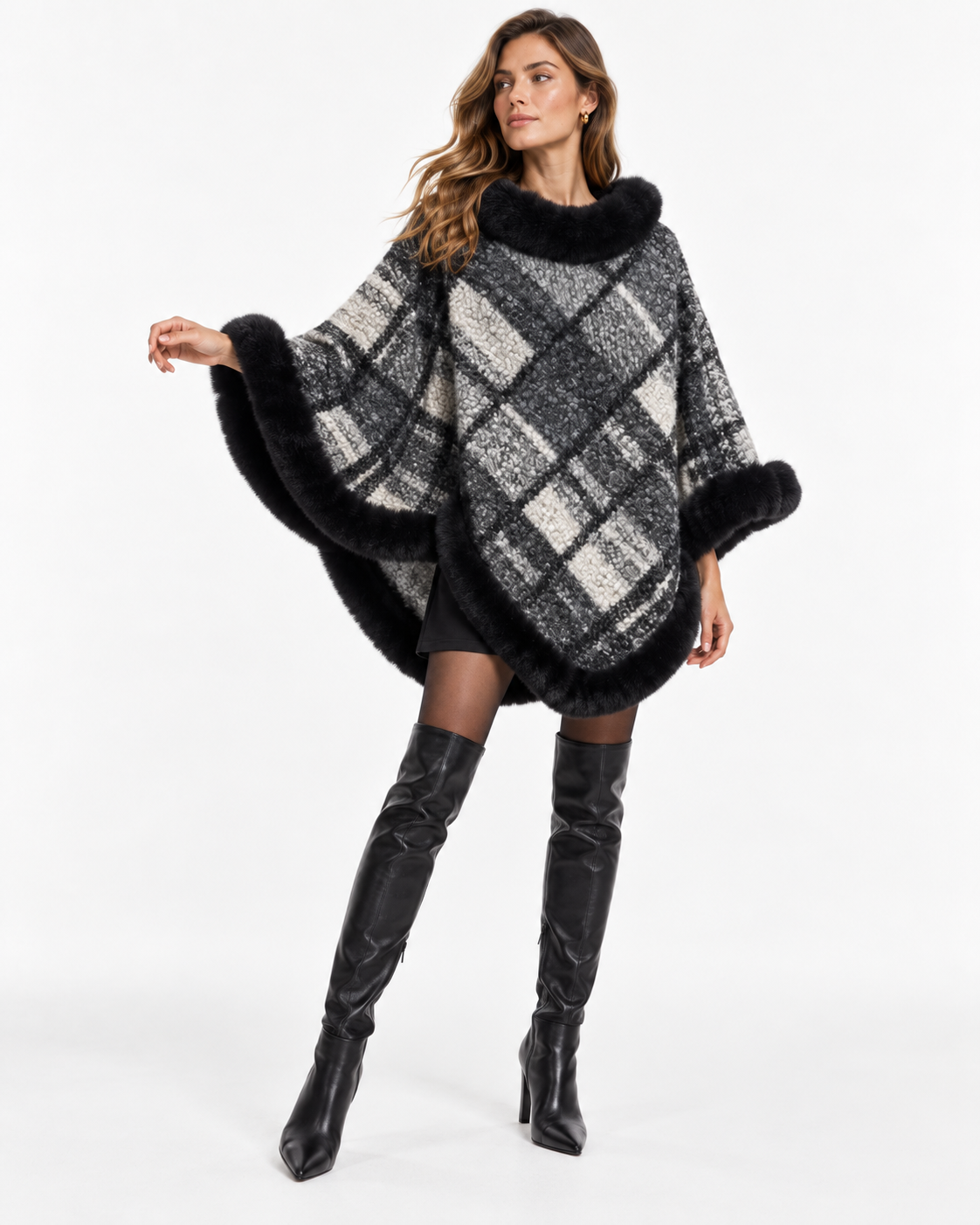 Striped Trimmed Poncho