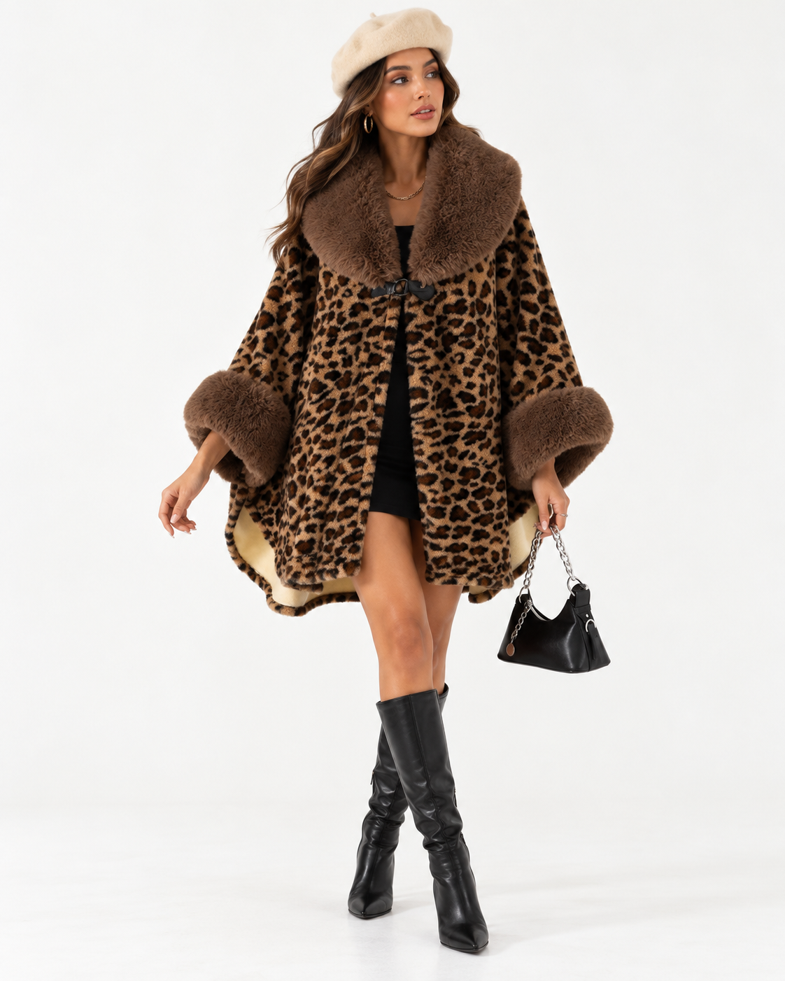 Animal-Print Batwing Cape