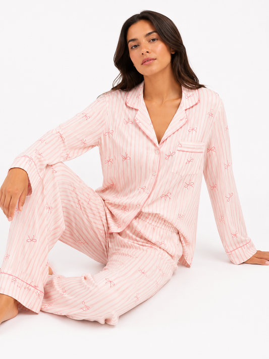 Classic Button-Front Long Pyjama Set