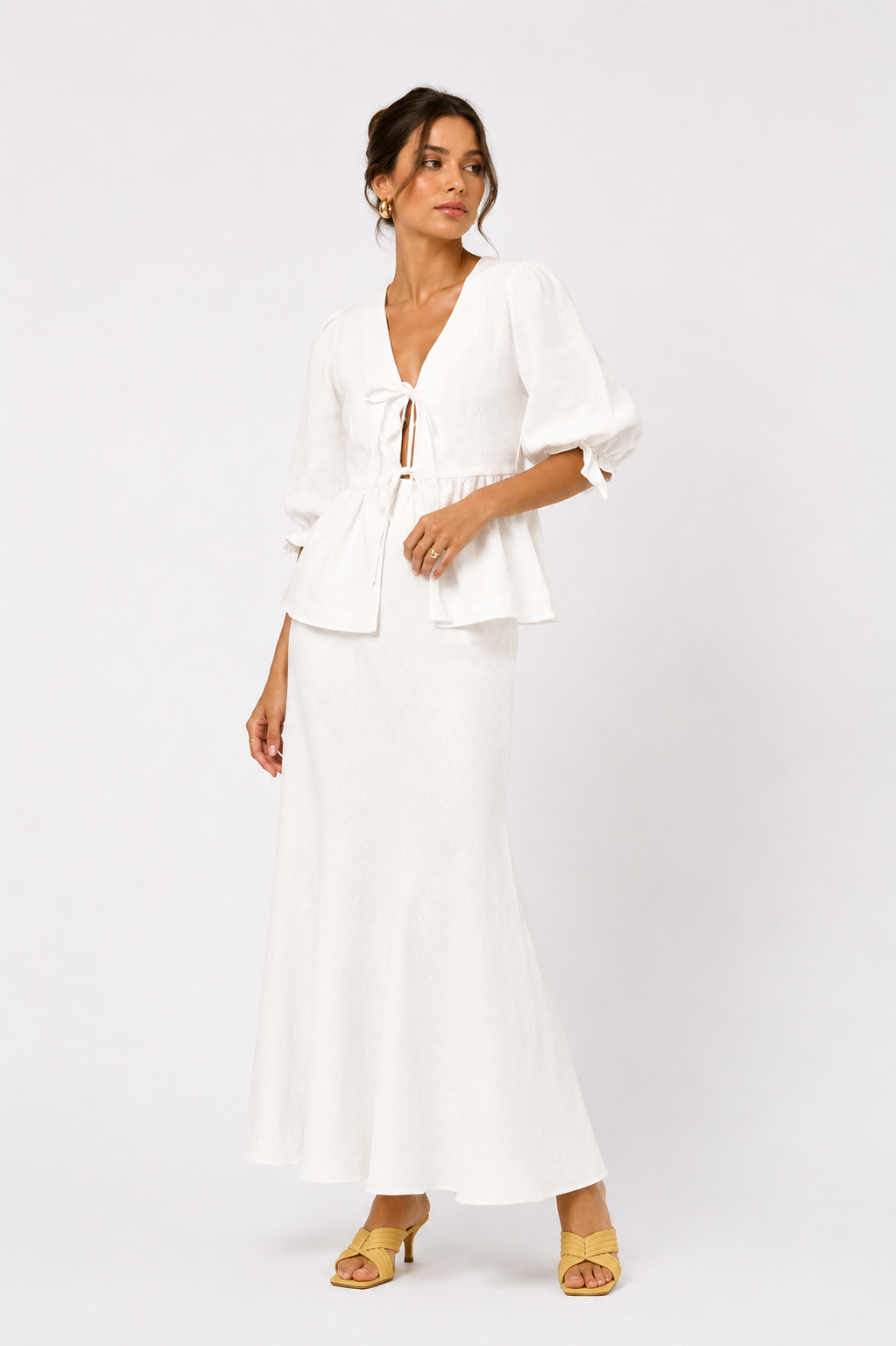 Ruffle Sleeve Blouse and Flowing Maxi Skirt Set
