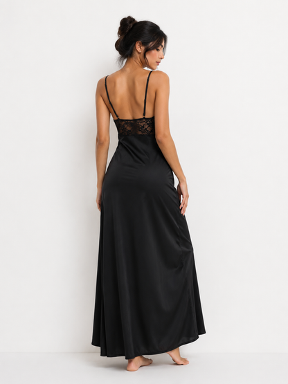 V-Neck Long Slip Nightdress with Detailed Bodice