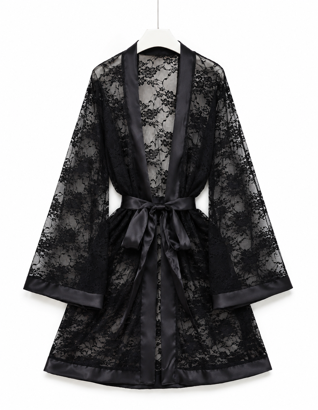 V-Neck Lace Dressing Gown with Tie Waist