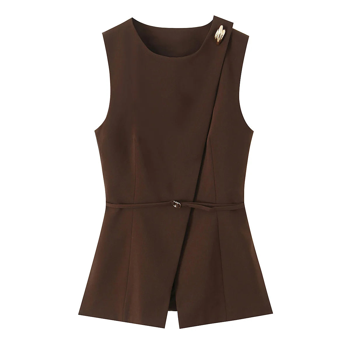 Sleeveless Asymmetric Peplum Top and Wide-Leg Pants Set