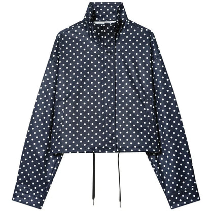 High-Neck Cropped Bomber Jacket with Adjustable Drawstring