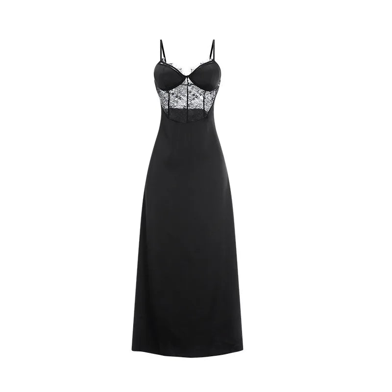 V-Neck Long Slip Nightdress with Detailed Bodice