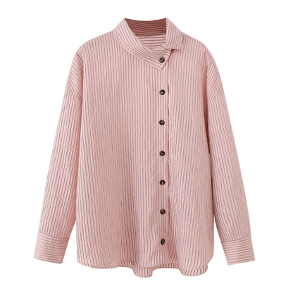 Pinstriped Asymmetric Button Blouse