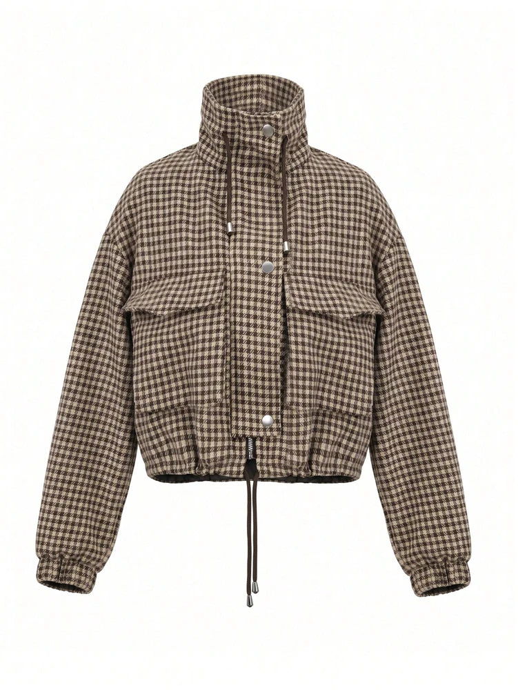 Houndstooth High-Neck Cropped Jacket