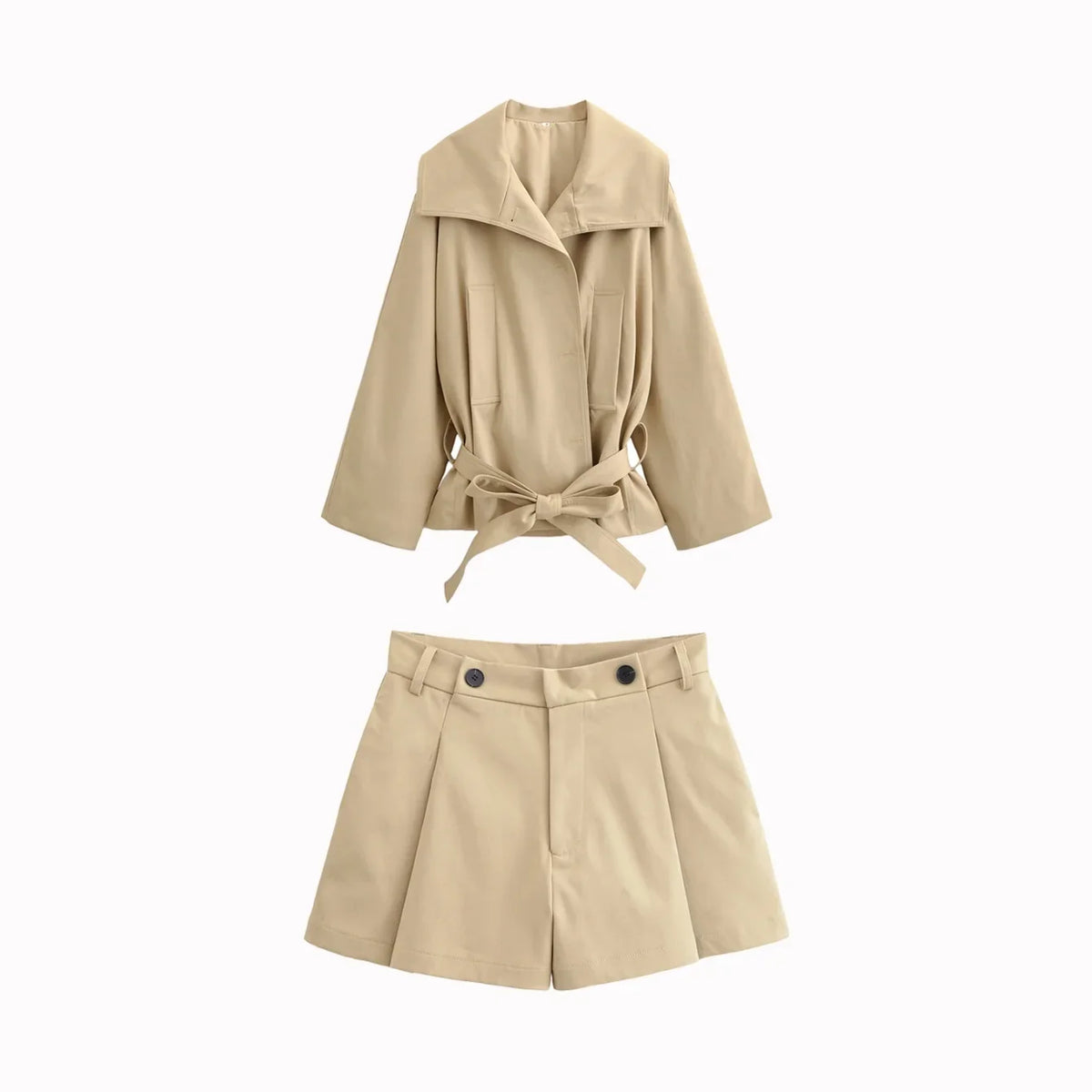 Tie-Front Collared Jacket & Tailored Shorts Set