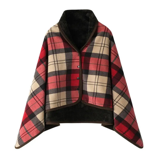 Double-Layer Tartan Blanket Scarf