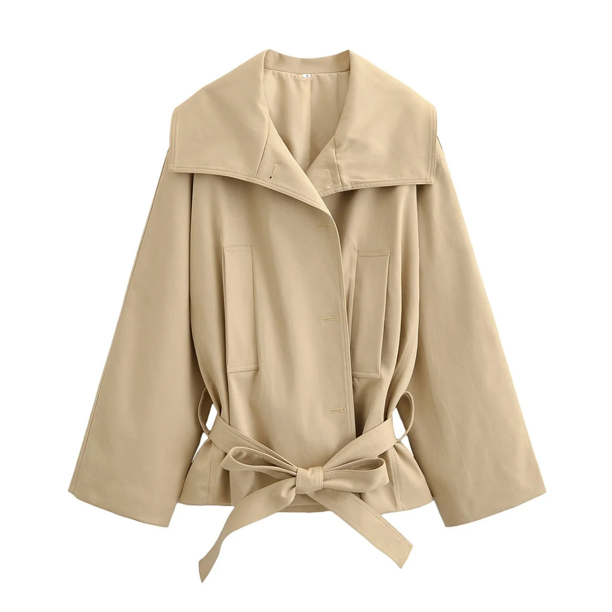 High-Neck Belted Jacket and Pleated Shorts Set