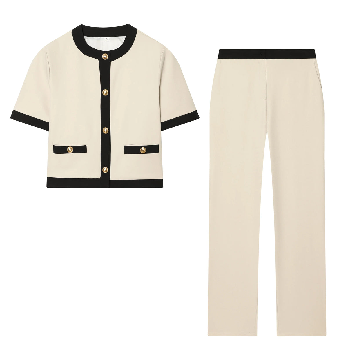 Contrast-Trim Knit Jacket & Straight-Leg Pants Set